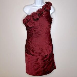 Bill Levkoff Burgundy One Shoulder Flower Cocktail Dress Size 10‎